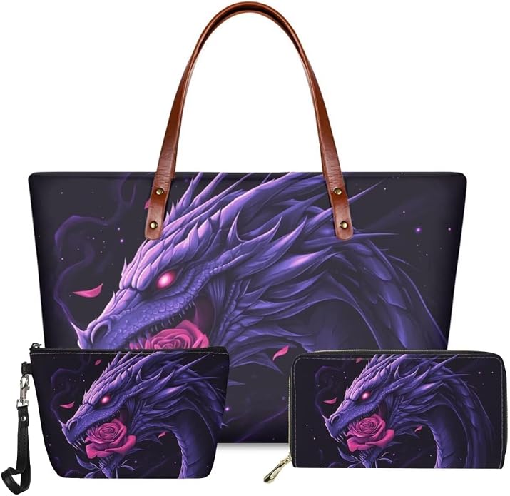 GIFTPUZZ Women Top Handle Bags Handbags with Zipper Leather Wallet Cash Card Phone Holder and Makeup Bag Set 3pcs by GIFTPUZZ