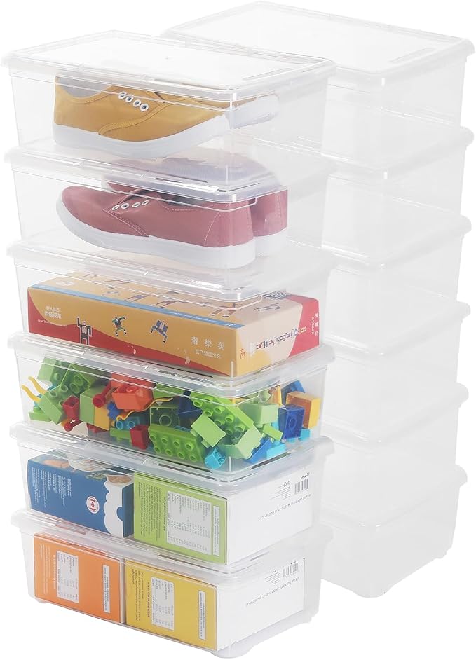 12 Pack 6Qt Shoe Storage Box Clear Plastic Storage box with Lid | Widely used,See Through,Stack and Store,Stackable,Waterproof,Moisture-proof,Storage Shoe by Naivees