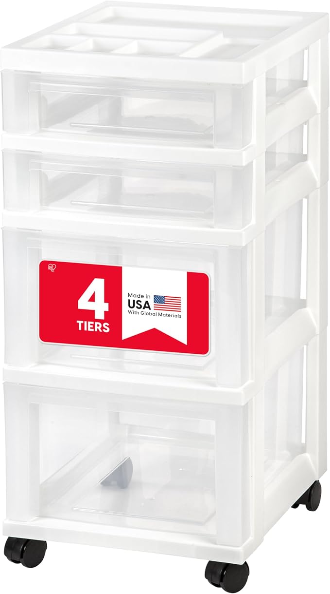 IRIS USA 4-Drawer Rolling Storage Cart, White/Clear | Keep classroom supplies, teacher essentials, craft materials, and learning tools organized with easy-access drawers. by IRISUSA