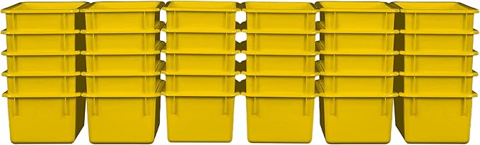 Wood Designs Cubby Storage Bin, Heavy Duty Plastic Containers for Kids Yellow Cubby Tray Set of 30 by Unknown
