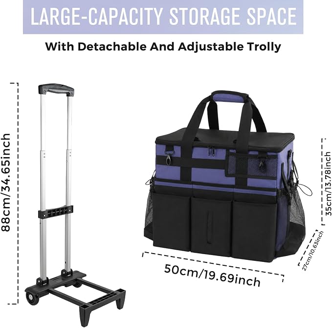SCAVATA Rolling Cleaning Caddy Bag with Detachable Trolley, Large Cleaning Supplies Organizer with Wheels, Multi-Pocket Cleaning Cart with Adjustable Shoulder Strap for Housekeepers (CeruleanBlue) - Image 5