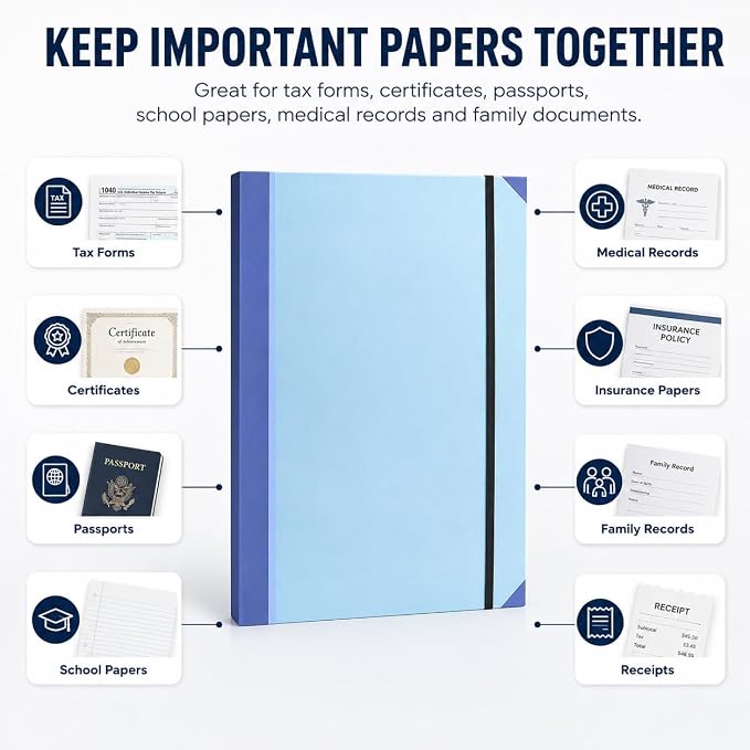 2 Pack Document Organizer File Folder, 12 Pockets, A4 Size | String and Button Closure, Elastic Band Security, Multi-Size Storage, Easy Sorting, Portable Design, Home Office and Travel - Image 3