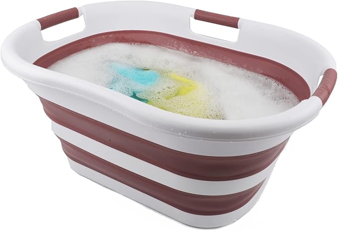 SAMMART 40L (10.5 gallon) Collapsible Plastic Laundry Basket - Foldable Pop Up Storage Container/Organizer - Portable Washing Tub - Space Saving Hamper/Basket (White/Dusky Pink (Set of 2)) - Image 6