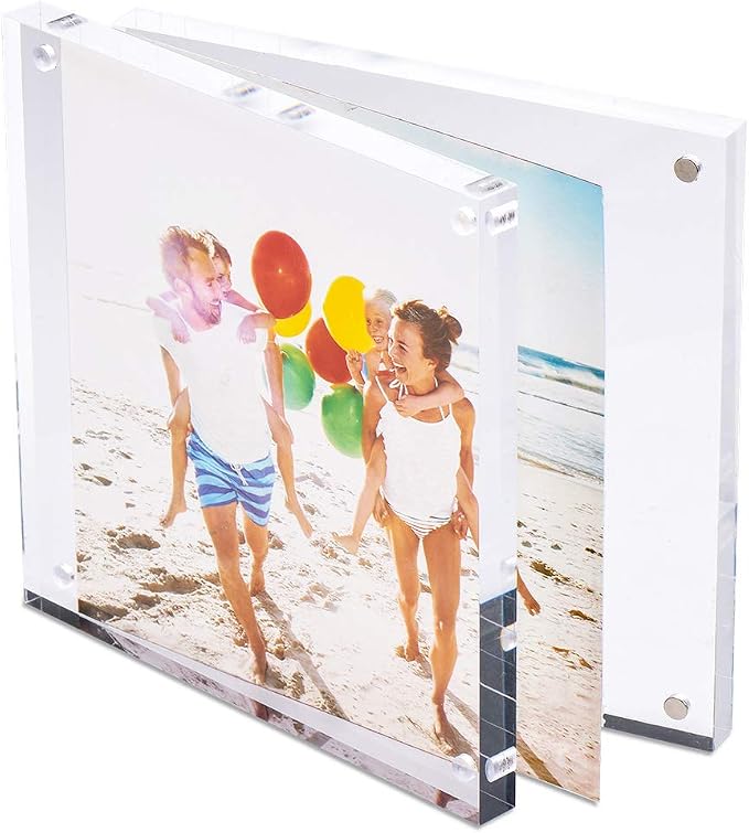 4x4 Acrylic Frame 2 Pack,20MM Thicker Frameless Clear Picture Frames | Freestanding Double Sided Magnetic Picture Frame,Acrylic Picture Frames for Desktop Display with Microfiber Cloth,Gift Ideal - Image 2