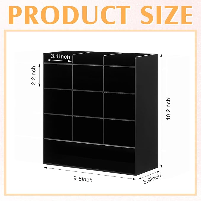 MotiMind Acrylic Pen and Marker Organizer for 150 Markers | 13 Compartments, Vertical Marker Pencil Organizer, Acrylic Pen Display Holder, Art Supply Storage for Desk Stationery, Black - Image 2