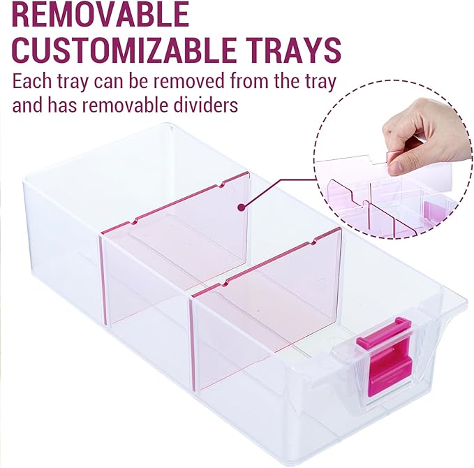 MyGift Stackable Single Tray Add-On for 11-Inch Clear Arts & Crafts Container, 9-Compartment Sewing Supplies Organizer with Removable Dividers for Craft Storage, Includes 3 Drawers - Image 3