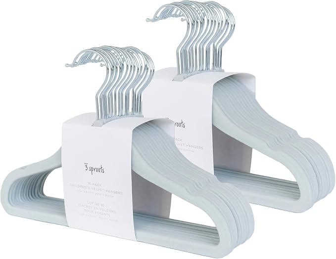 3 Sprouts Velvet Baby Hangers, Non Slip Slim, Blueberry Blue, 30 Pack | Non-slip velvet, Notched shoulders, 360-degree swivel hook, 11.75 x 8 in, Infant and toddler clothes, Soft colors for nursery by 3Sprouts
