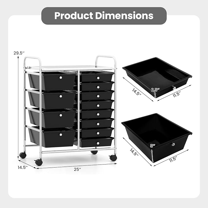 RELAX4LIFE 12-Drawer Rolling Storage Cart - Mobile Utility Drawer Carts with Wheels, Craft Organizers Cart for Classroom Organization and Storage, School, Office, Home - Image 3