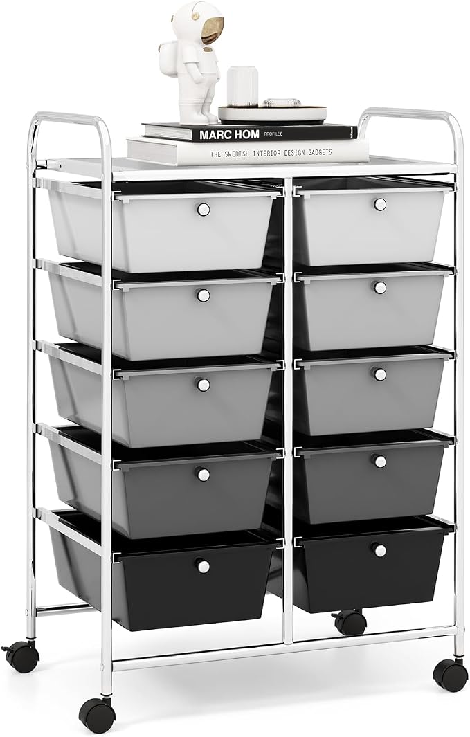 RELAX4LIFE Rolling Storage Cart with 10 Drawers - Craft Storage Cart with Lockable Wheels,Utility Cart, Art Cart Organizer for Crafting Storage, Office, School Rolling Drawer Cart (Gradient Black) by RELAX4LIFE