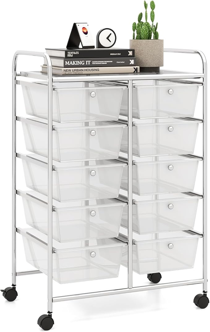 10 Drawer Rolling Cart, Storage Cart Organizer on Wheels, Drawer Cart with Metal Frame & Large Storage Capacity, Rolling Cart with Drawers for Living Room Classroom, Office by LDAILY