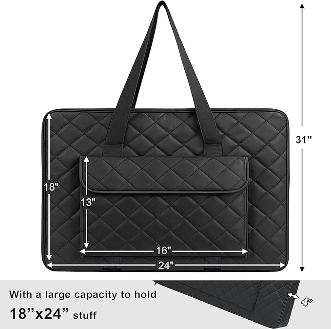 JJRING 18x24 Quilting Canvas Art Portfolio Case Bag, Black | Lightweight Portable Storage Case For Posters, Artwork, Drawing & Sketching Boards - Image 2