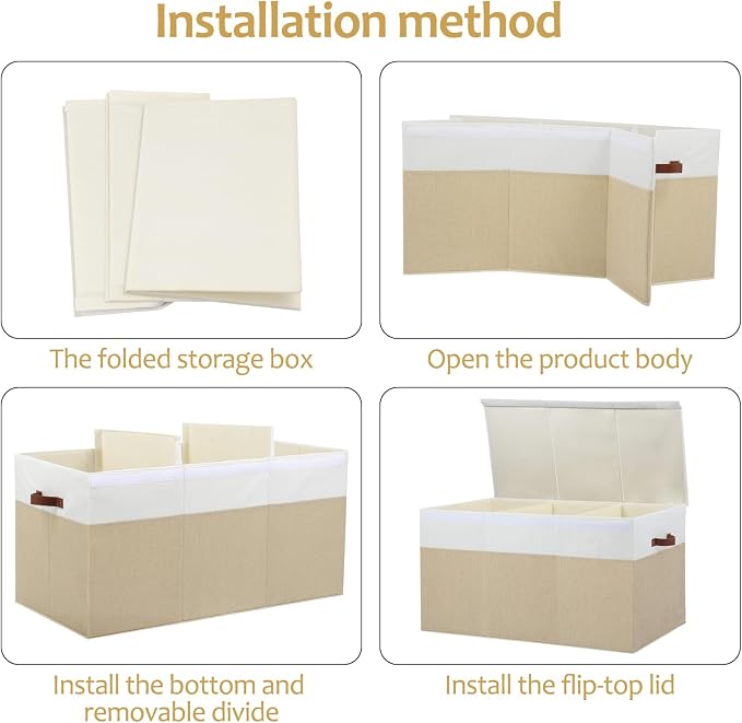 Extra Large Toy Storage Box with Lid,Toy Chest Bin Basket with Dividers | Sturdy Toy Organizer Bin for Kids, Boys, Girls, Nursery, Closet, Bedroom, Playroom 35.5"x17" x17" (Beige and White) - Image 7