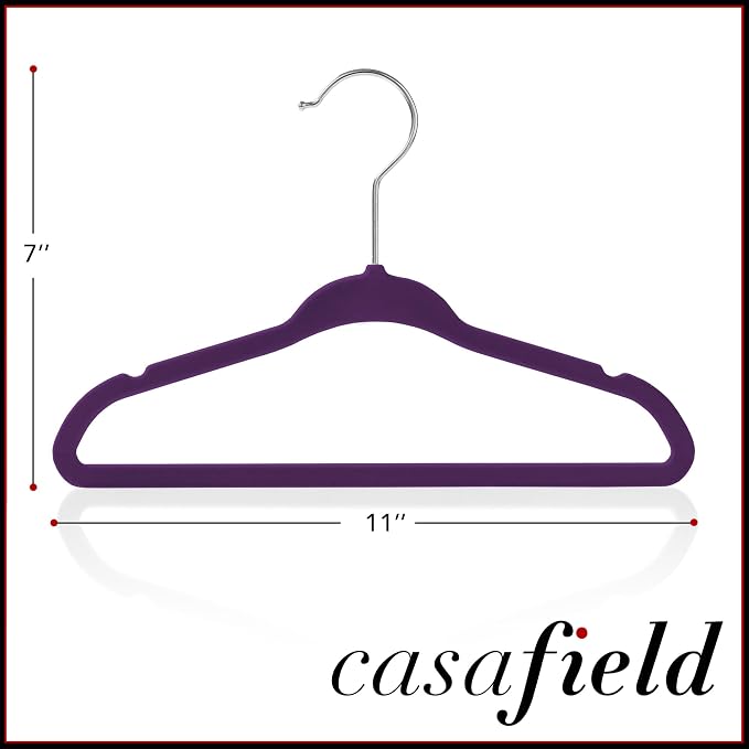 Casafield 50 Velvet Baby Hangers - 11" Size for Infant & Toddler Clothes - Purple - Image 5