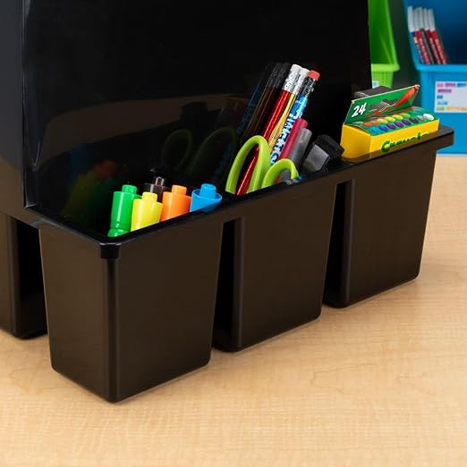 Really Good Stuff Easy to Clean On-The-Go Caddy Super-Sturdy with Handle | Wipe-Clean Plastic, Durable, Black, Glossy, Insert Mount, Classroom Supplies, Handy Organizer for Kids, Sturdy Handle - Image 3
