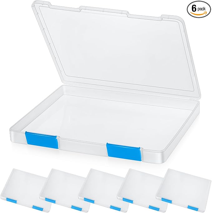 6 Pcs Clear Paper Storage Box,12.4 x 9.84 x 1.18 Inches,Blue | A4 Plastic File Box Document Paper Organizer Storage Board Game Project Cases Containers with Buckle for Craft, Magazine by PerKoop
