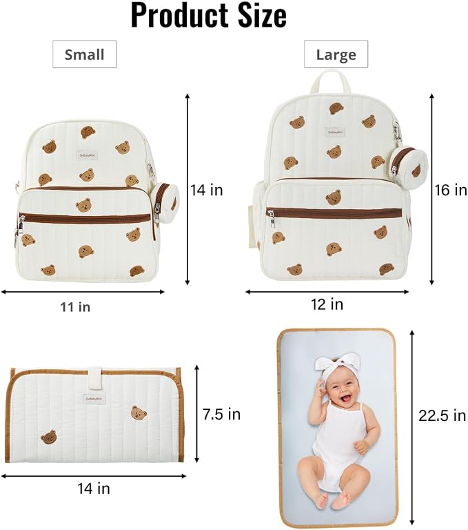 Large Diaper Bag Backpack with Changing Pad, Insulated Bottle Pockets, Travel & Hospital Bag for Mom & Dad (Small - Beige Bears) - Image 6
