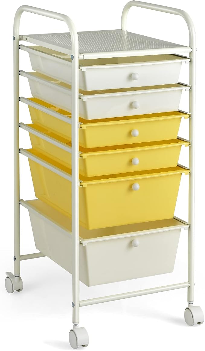 Giantex 6 Storage Drawer Cart Rolling Organizer Cart for Tools Scrapbook Paper Home Office School Multipurpose Mobile Utility Cart (Beige & Yellow) - Image 9
