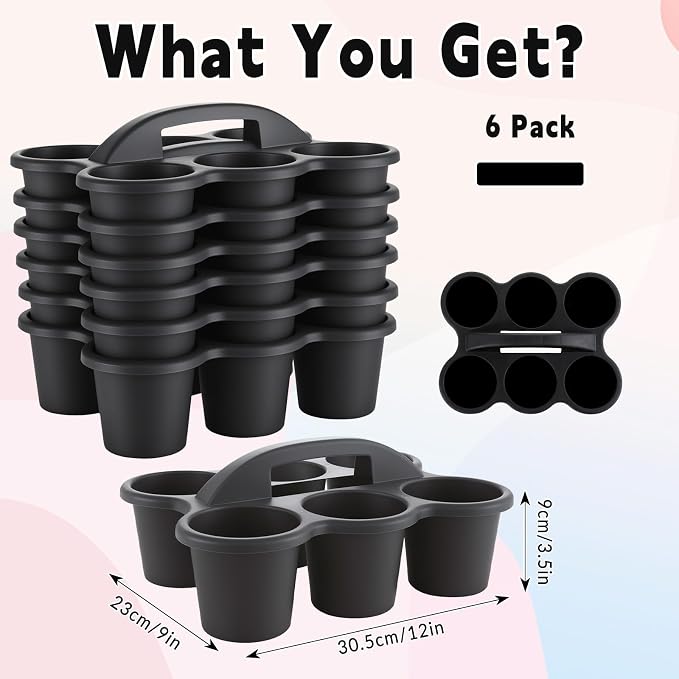 gisgfim 6 Pack Classroom Caddy Organizer with Handle, 6 Compartments, Black | Stackable Plastic Table Caddies, 12x9x3.5 In, caddy Organizer for School Supplies, Crayons, Pencils, Crafts and Drink Cups - Image 2