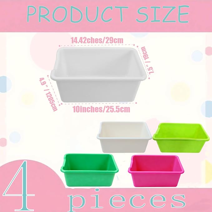 4 Pack Plastic Cubby Bins, Stackable Storage Bins with Adhesive Label Toy Book Organizer Baskets for Classroom, Library, Playroom, Home & Office Organization (Four colors) - Image 2