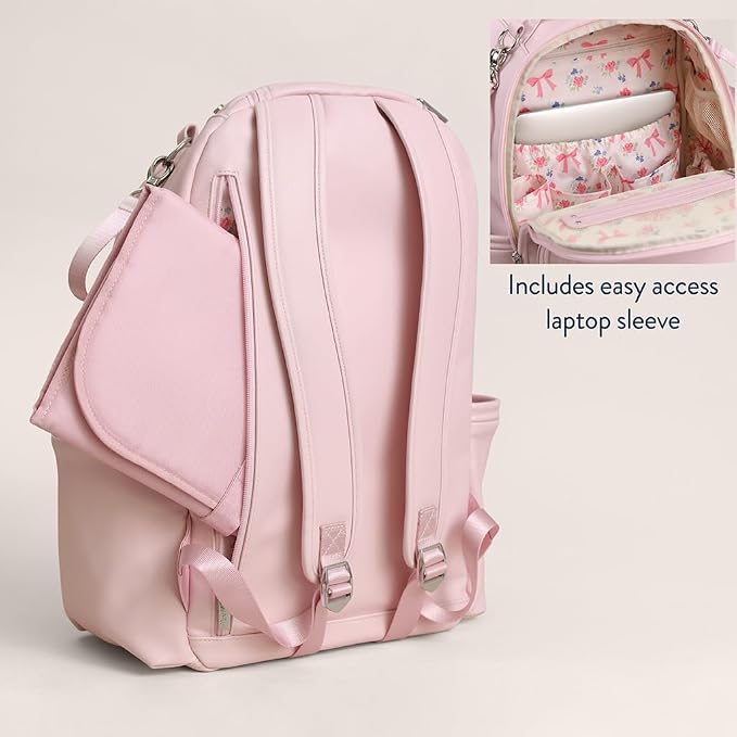 Itzy Ritzy Boss Plus Diaper Bag Backpack with 19 Pockets (Ribbons & Bows) | Large Diaper Bag Backpack Includes 2 Insulated Bottle Pockets, Changing Pad, Stroller Clips, Padded Straps, Travel-Ready - Image 8