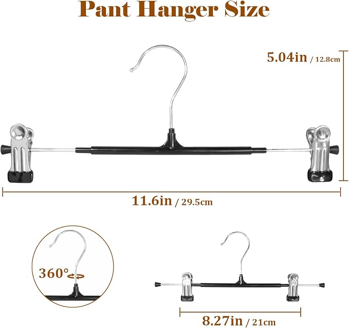 Pants Hangers with Clips,50 Pack Pants Hangers,Space Saving Jean Hanger,360° Swivel Hook Non-Slip for Skirt,Socks,Jeans - Image 4