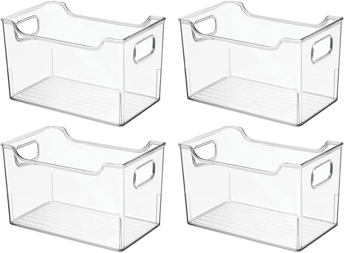 mDesign Deep Plastic Office Storage Bins with Handles for Organization in Filing Cabinet, Closet, or Desk Drawers, Organizer for Notes, Pens, Pencils, and Staples - Ligne Collection - 4 Pack - Clear - Image 8