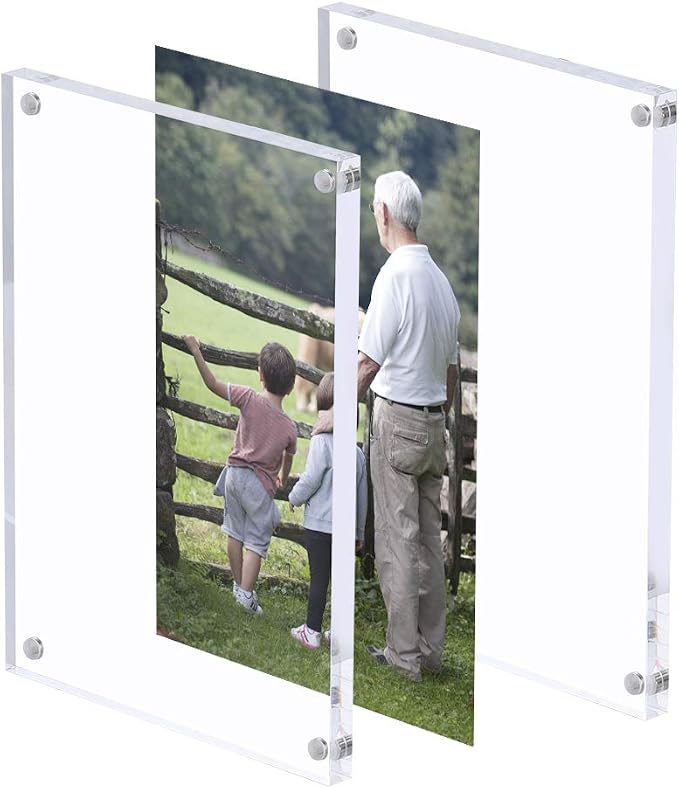 AMEITECH 5x7 Acrylic Photo Frame, Magnetic Picture Frames, 10 + 10MM Thickness Stand in Desk Table, Clear (5 Pack) | Double Sided Floating Magnetic Frames, 20mm Thick, Free Standing Desktop Display for Postcards, Pictures and Artworks - Image 4