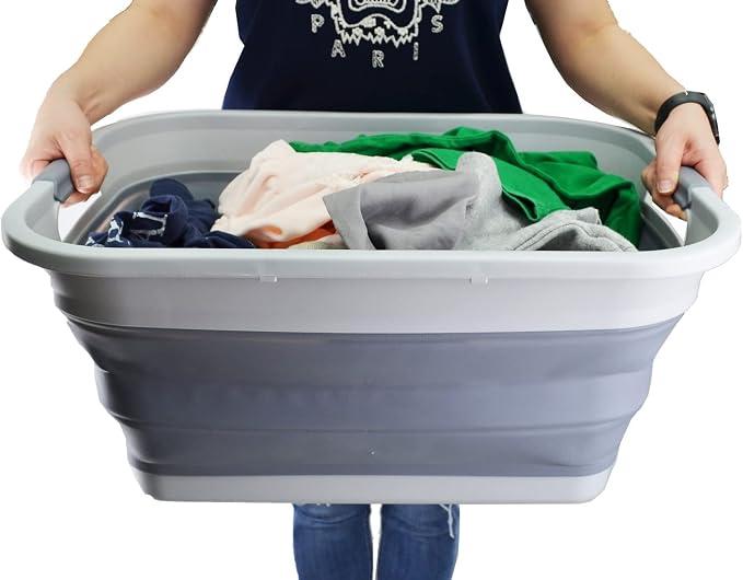 SAMMART 41L (10.8 gallon) Collapsible Plastic Laundry Basket - Foldable Pop Up Storage Container/Organizer - Space Saving Hamper/Basket, Water capacity: 32L(8.4 gallon) (Grey) - Image 7