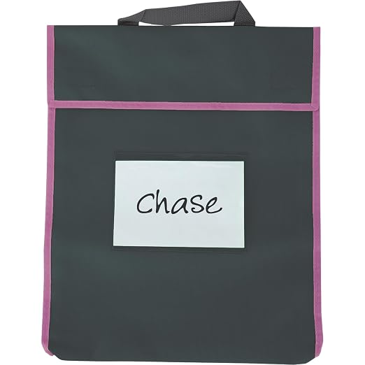 Really Good Stuff Store More Large Book Pouches – Send Home Books and Homework in Durable Fabric Book Bag – Stitched-On Handle, Clear Name Tag Pocket, Black with Neon Color Trims, 12”x1”x15” (4) | Ages 4+, PreK+, Stitched-on Handle, Clear Name Tag Pock... - Image 4