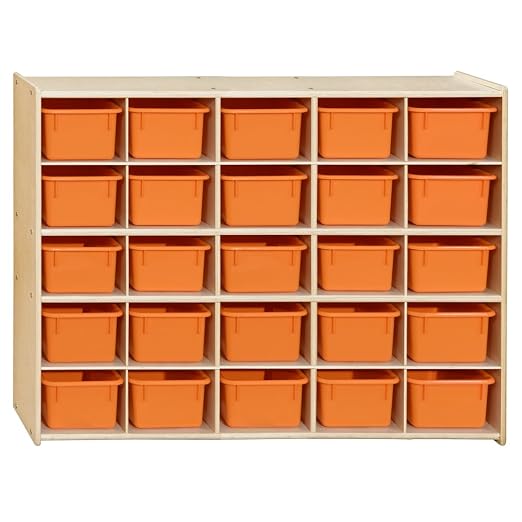 Contender 25 Cubby Storage Cabinet with Orange Trays, Kids Toys, Art and Craft Shelving Unit, Hardwood Shelf for Kindergarten, Homeschool [ Fully Assembled ] by Contender