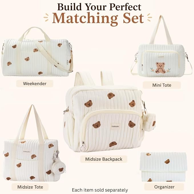 Diaper Bag Backpack with Changing Pad - Travel Baby Bag, Insulated Bottle Pockets, Stroller Straps (Medium - Beige Bears) - Image 9