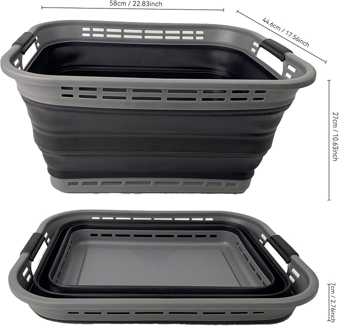 SAMMART 42L (11 Gallons) Collapsible Plastic Laundry Basket - Foldable Pop Up Storage Container/Organizer - Portable Washing Tub - Space Saving Hamper/Basket [BPA Free] (Grey/Black) - Image 9