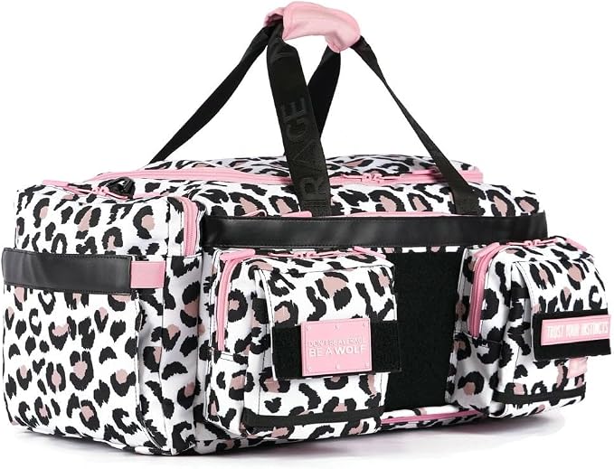 WOLFpak Ultimate 40L Gym & Travel Duffle Bag Rigid Frame (Leopard Pink Zip) | 16" Dual Laptop Sleeves, 180° Full Opening, Hidden Security Pocket, Shoe Compartment, Trolley Sleeve, MOLLE Webbing - Image 5