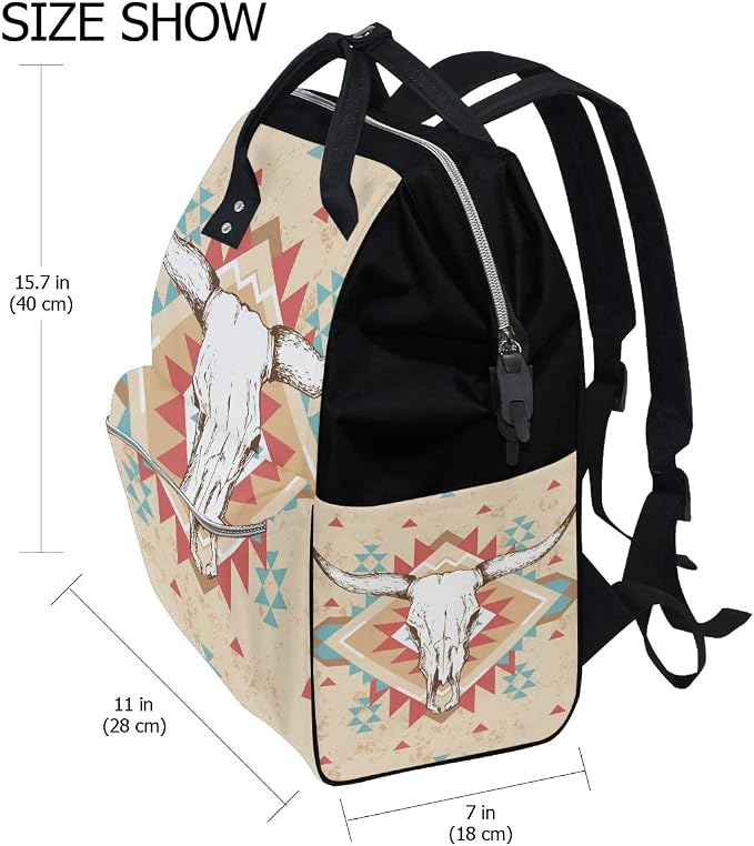 Large Capacity Baby Diaper Bag Cow Skull Durable Multi Function Travel Backpack - Image 2