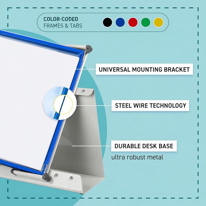 Tarifold Desktop Reference Display System, 30 Pockets, Expandable, Blue | 30 Double-Sided PVC Pockets, Holds 60 Letter-Size Sheets, Sturdy Metal Base, Quick-Find Indexing, Quick and Easy to Assemble - Image 3