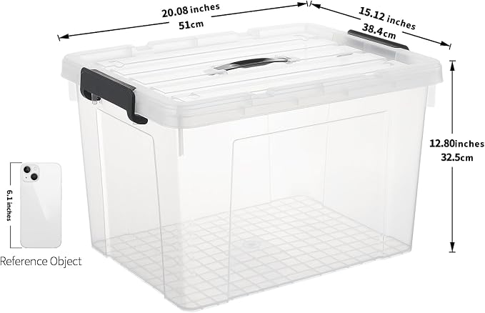 Cetomo Lidded Storage Bin with Handle, Storage Bins with Lid, Organizing Container with Secure Latching Buckles, Stackable and Nestable, Plastic, 50 Quart-6 Pack, Clear - Image 3