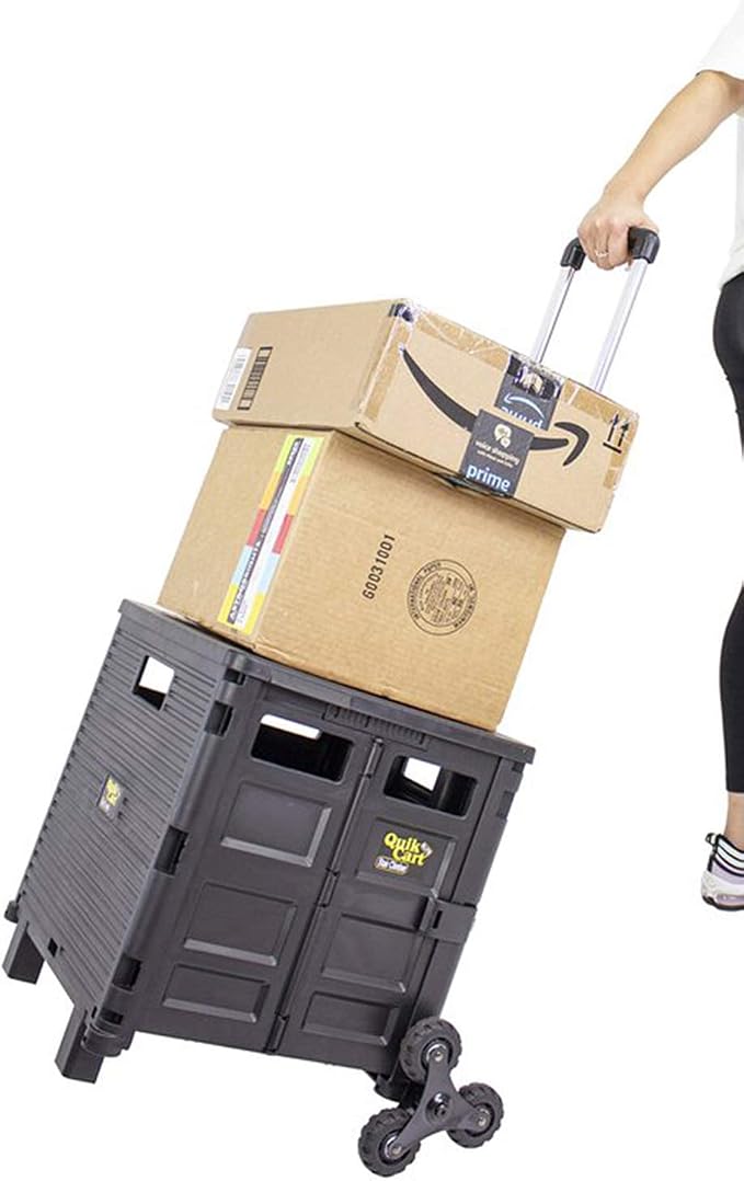 dbest Products Quik Cart Elite Stair Climber Rolling Crate - Black | Collapsible, with Wheels, 120 lbs Capacity, Heavy Duty, Telescoping Handle, Folding Utility Cart with Seat - Image 3