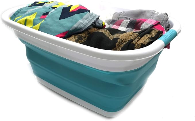 SAMMART 31L (8.1 gallon) Collapsible Plastic Laundry Basket-Foldable Pop Up Storage Container-Portable Washing Tub-Space Saving Hamper/Basket, Water capacity: 23L (6 gallon) (1, Bright Blue) - Image 5