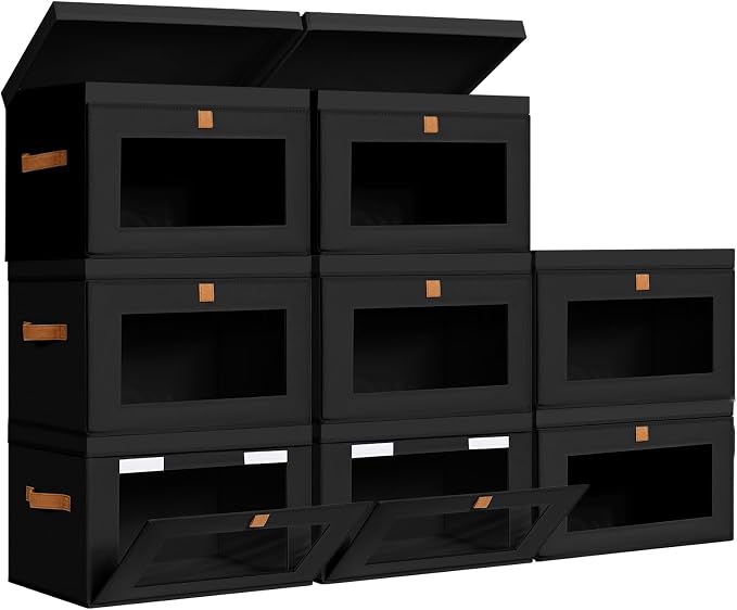 DIMJ Storage Bins with Lids - 8 Pack Large Fabric Closet Organizer with Window & Handles, Collapsible Decorative Storage Boxes for Shelves Under Bed, Books Clothes Blankets Sweaters Organization by DiMJ