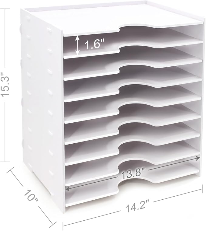 SONGWAY File Organizer for Desk - 9 Tier Wide Document Holder, Letter Mail Tray Storage Rack, File Sorter Organizer, Paper Storage Holder, Desktop Organizer for Home Office School, White - Image 6