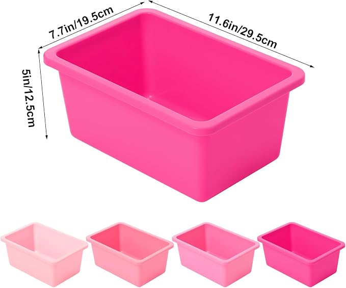 Zonon 12 Pcs Plastic Cubby Storage Bin Back to School Classroom Cubby Organization Storage Container with 1 Pack Self Adhesive Label for Office School Library(Pink Color,11.61 x 7.68 x 4.92) - Image 2