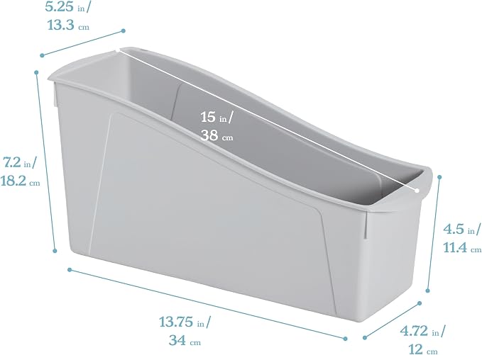 ECR4Kids Linking Plastic Storage Book Bin, Multipurpose Organization, Light Grey, 10-Piece | Durable plastic with built-in handles, interlocking, nestable, ideal for books, magazines, and files in a classroom or office - Image 2