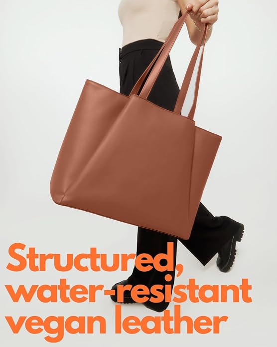 Work Tote Bags for Women 15.6 Inch Laptop with Zip Compartments | Vegan Leather Strcutured Professional Briefcase for Office, Meeting, Business with Padded Sleeve for Computer, water bottle - Image 3