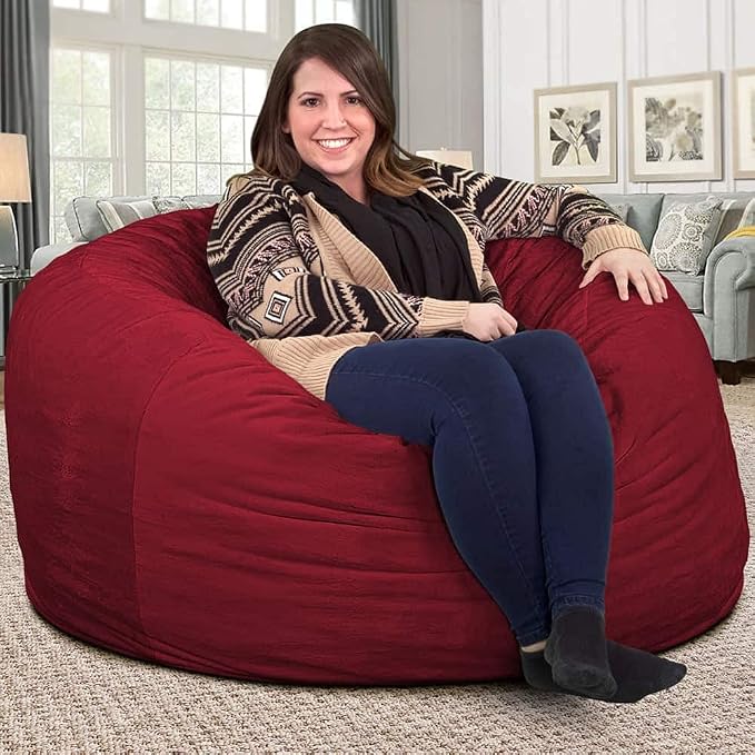 ULTIMATE SACK | 4 Ft Bean Bag Chair Replacement Cover Only | Burgundy Suede | Removable Washable Cover only - Image 8