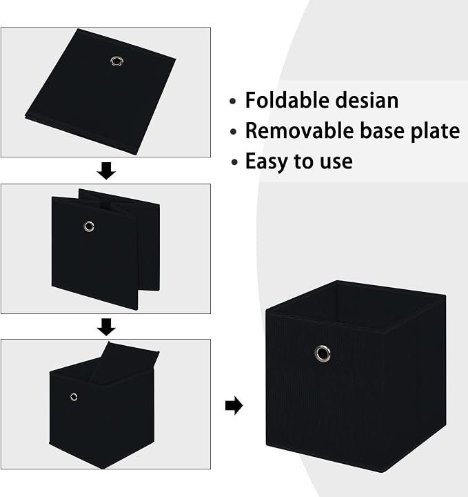 Black Foldable Storage Cubes Bins ,11 Inch Cloth Storage Cube Fabric Storage Box Cubes Organizer Baskets with Handles for Home Organizer Set of 6 (Black) - Image 6