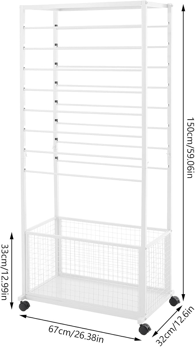 Ribbon Holder Organizer Rack, Double-Sided 16-Layer Ribbon Shelf with Wheel | Ribbon Display Rack, Multifunctional Metal Flower Wrapping Paper Storage Stand for Craft Room Flower Shop, White - Image 2