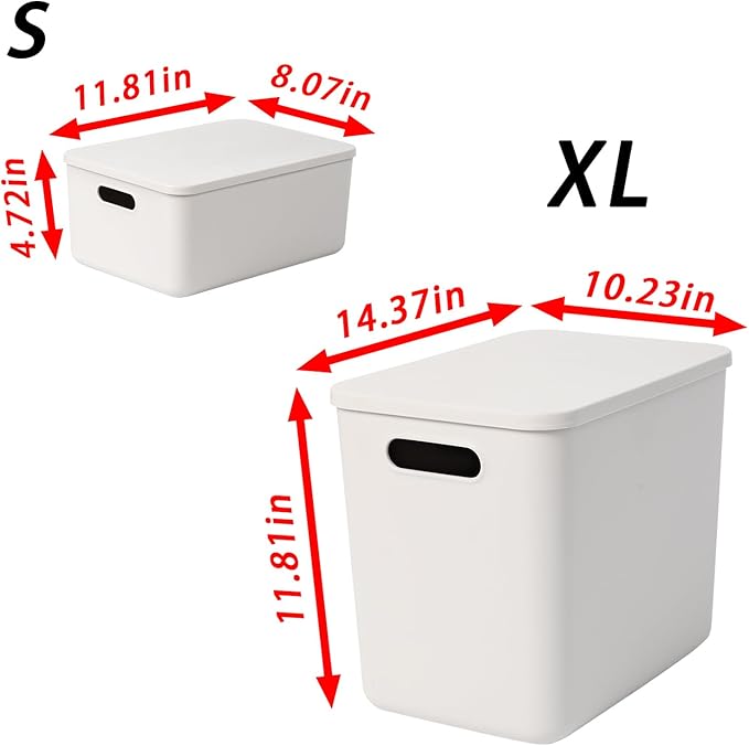 10 pack large plastic Laundry Basket/Hamper with lids and handle，White storage bins Baskets，Organizer Containers for Closet Dorm，Clothes Laundry Room Bedroom, Shelves，home (White, 6XL+4S) - Image 6