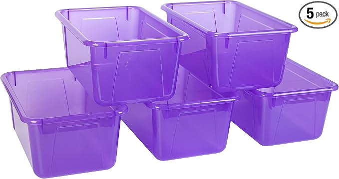 Storex Small Cubby Bins – Plastic Storage Containers for Classroom, 12.2 x 7.8 x 5.1 inches, Candy Violet, 5-Pack (62478A05C) by Storex