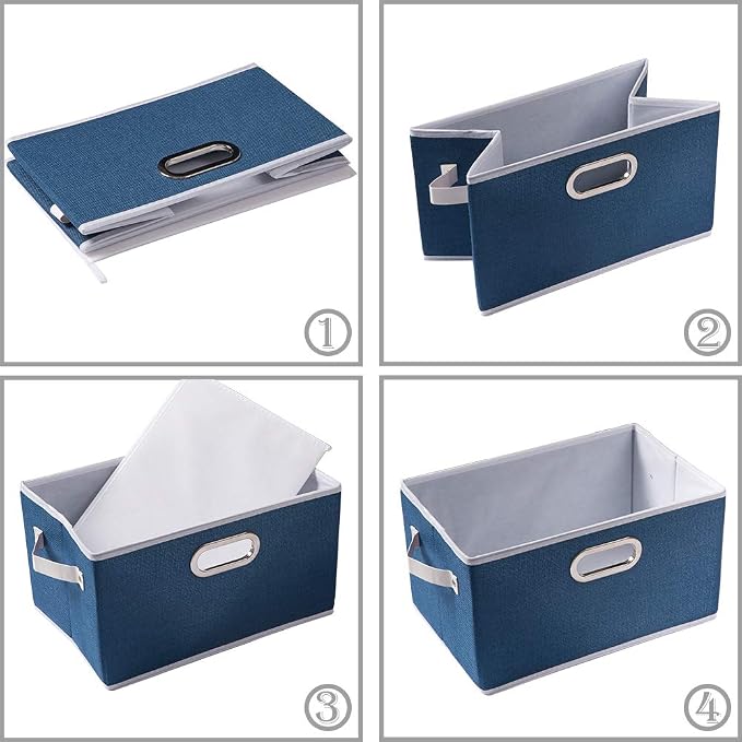 Fodable Storage Bins for Closet [3-pack] Decorative Fabric Storage Baskets Cubes with Leather/Metal Handles for Shelves Bedroom Living Room Royal Blue (11.5x8.5x6.7 Inch) - Image 5