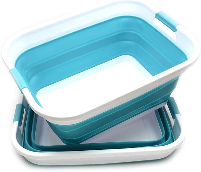 SAMMART Set of 2-41L(10.8 gallon) Collapsible Plastic Laundry Basket-Pop Up Storage Container-Portable Washing Tub-Space Saving Hamper, Water capacity:32L(8.4 gallon) (2 rectangular, Bright Blue) by SAMMART
